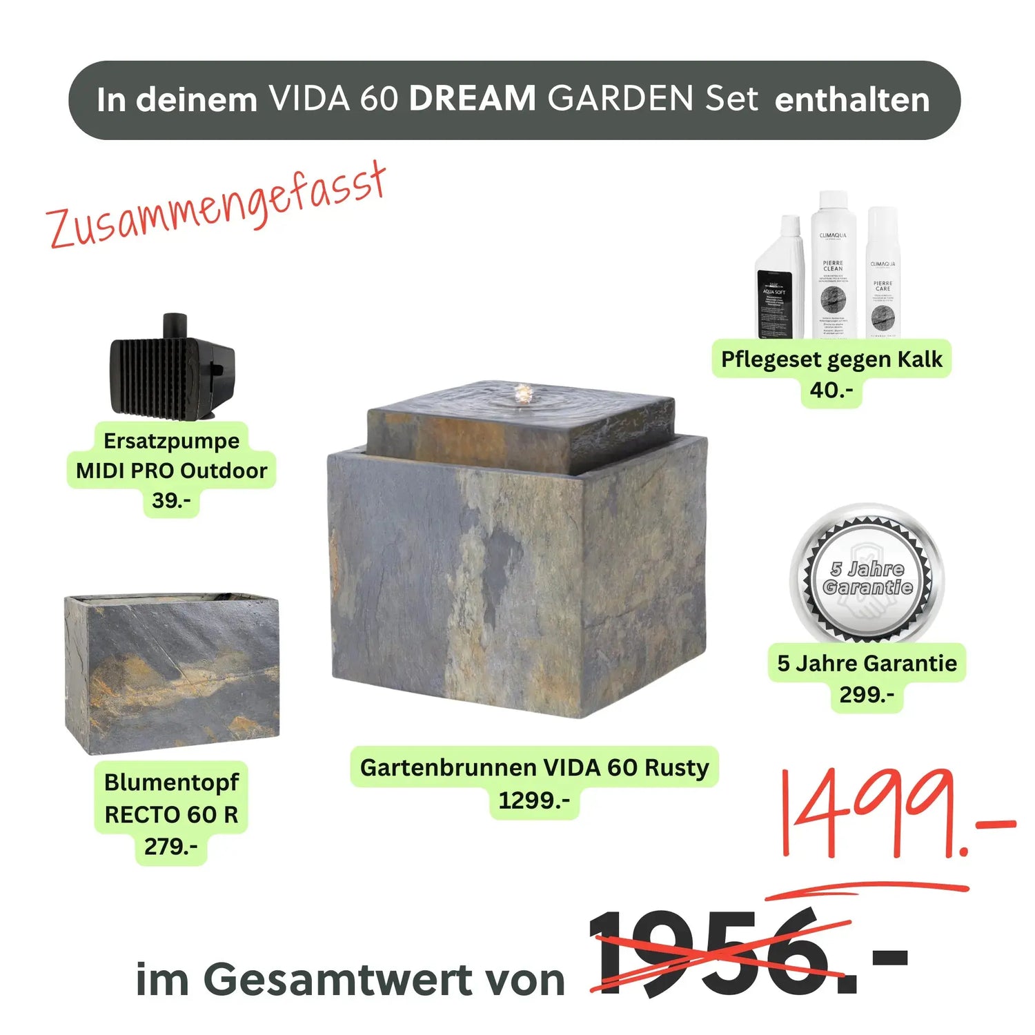 Gartenbrunnen VIDA 60 DREAM GARDEN Set Rusty - CLIMAQUA
