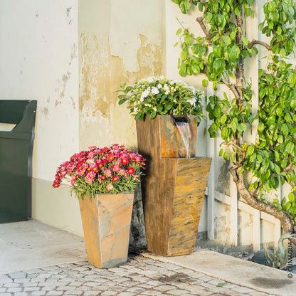 Gartenbrunnen mit Pflanzgefäss aus Naturschiefer mit Licht und Wasserfall ZOE 30 - CLIMAQUA