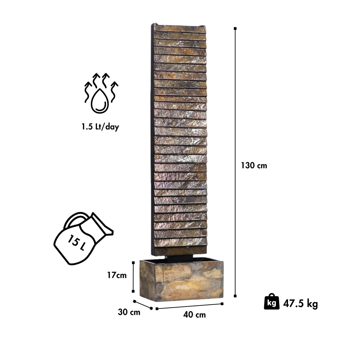AVA L – Grote Waterwand leisteen 130 cm Bruin