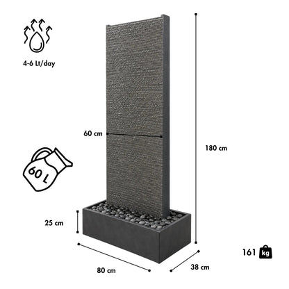EDEN GRANDE – Premium Wasserwand aus Granitstein, Indoor/Outdoor, 80×38×180 cm