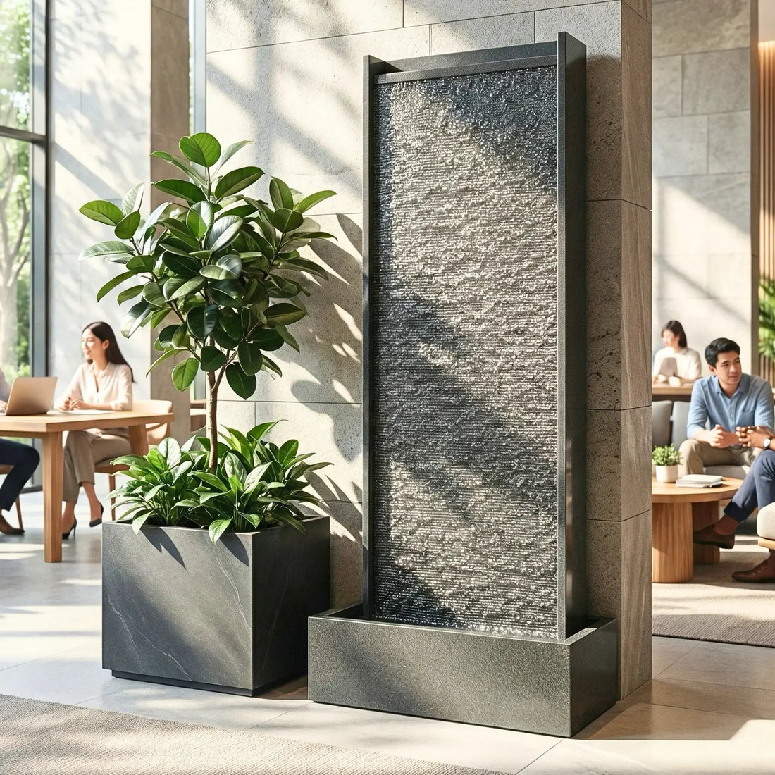 HARMONY – grosse Premium Wasserwand Granitstein, Indoor/Outdoor, 60×40×180 cm - CLIMAQUA