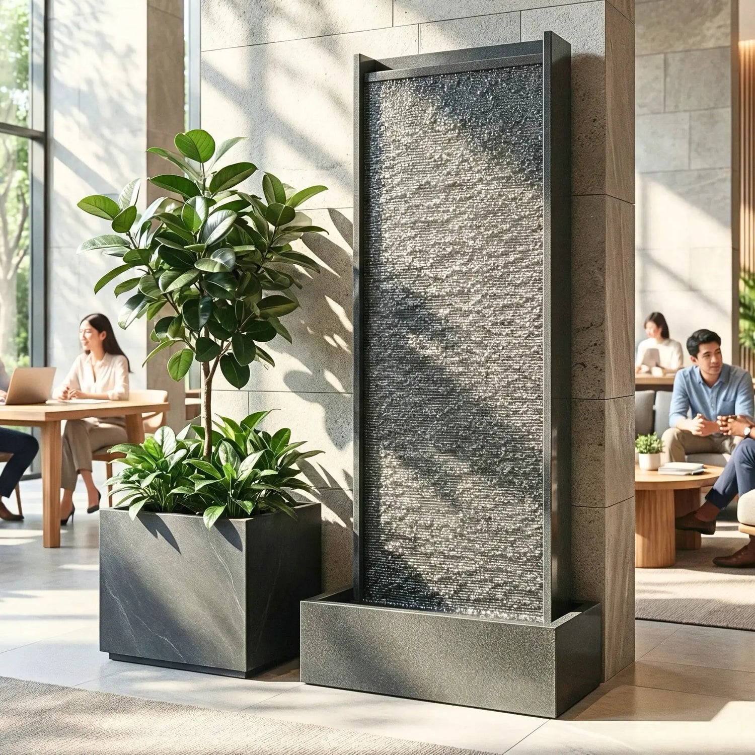 HARMONY – grosse Premium Wasserwand Granitstein, Indoor/Outdoor, 60×40×180 cm - CLIMAQUA