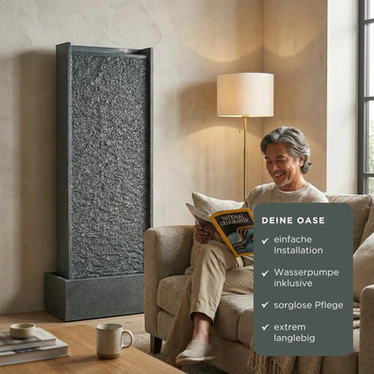 HARMONY – grosse Premium Wasserwand Granitstein, Indoor/Outdoor, 60×40×180 cm - CLIMAQUA
