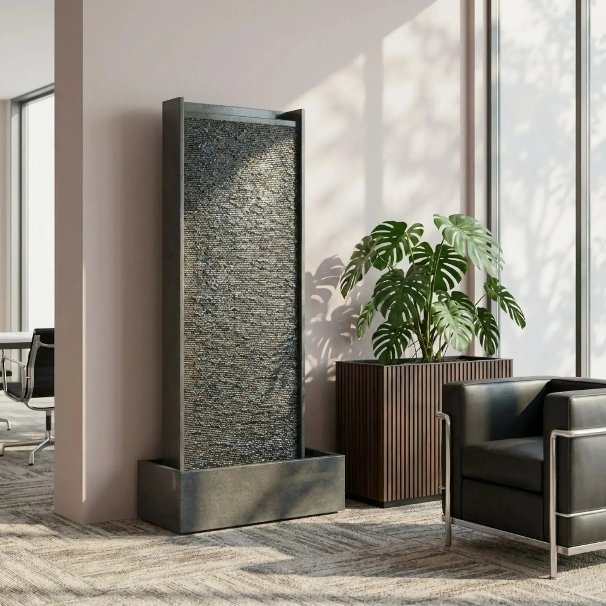 HARMONY – grosse Premium Wasserwand Granitstein, Indoor/Outdoor, 60×40×180 cm - CLIMAQUA