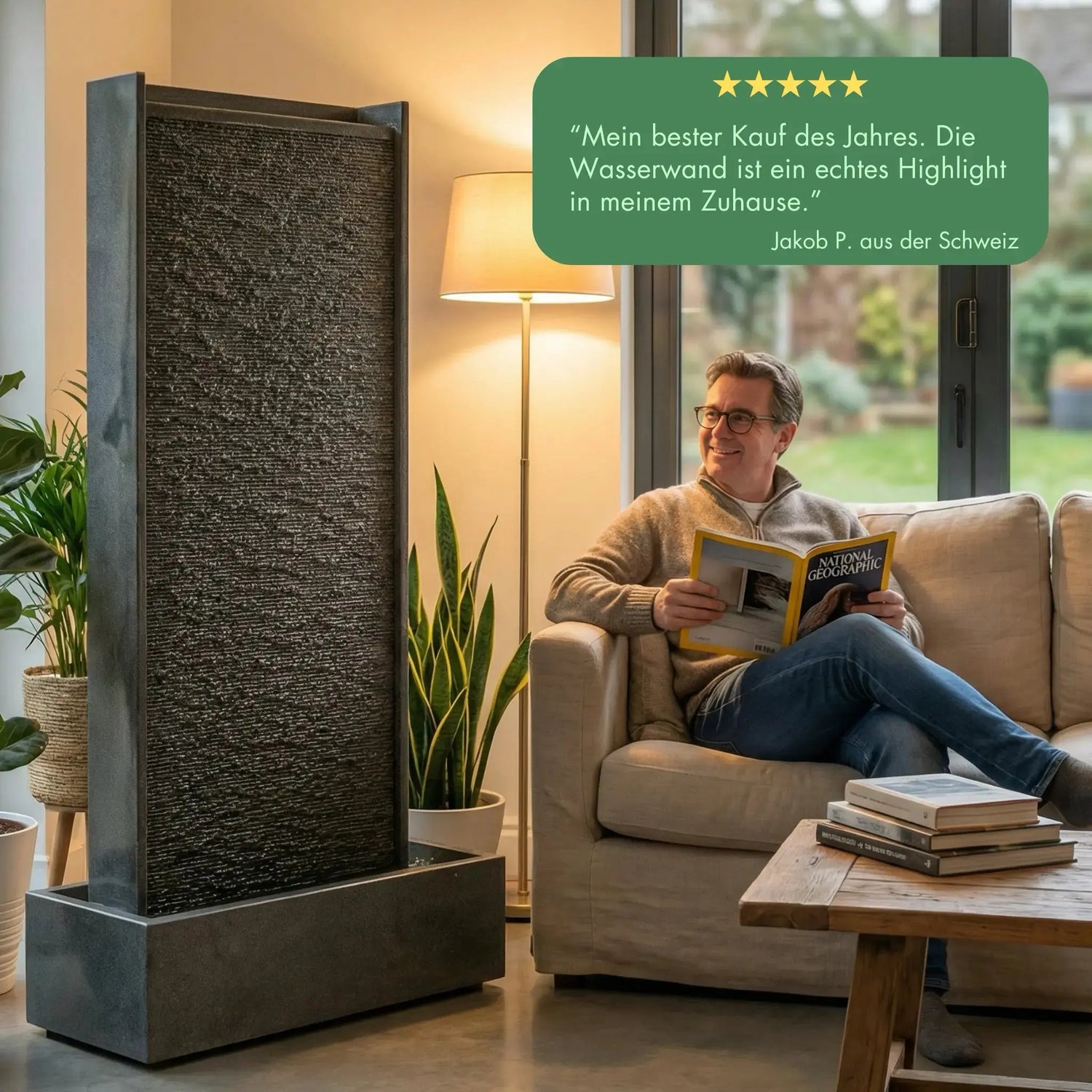 HARMONY – grosse Premium Wasserwand Granitstein, Indoor/Outdoor, 60×40×180 cm - CLIMAQUA