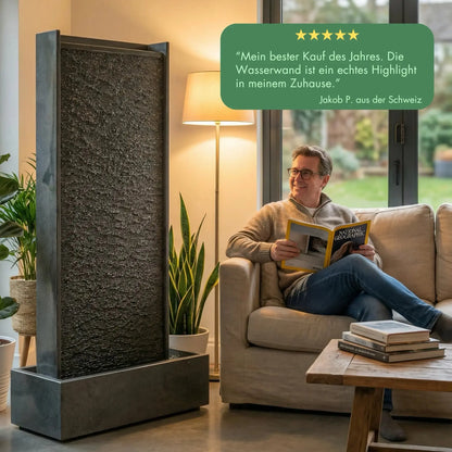 HARMONY – grosse Premium Wasserwand Granitstein, Indoor/Outdoor, 60×40×180 cm - CLIMAQUA