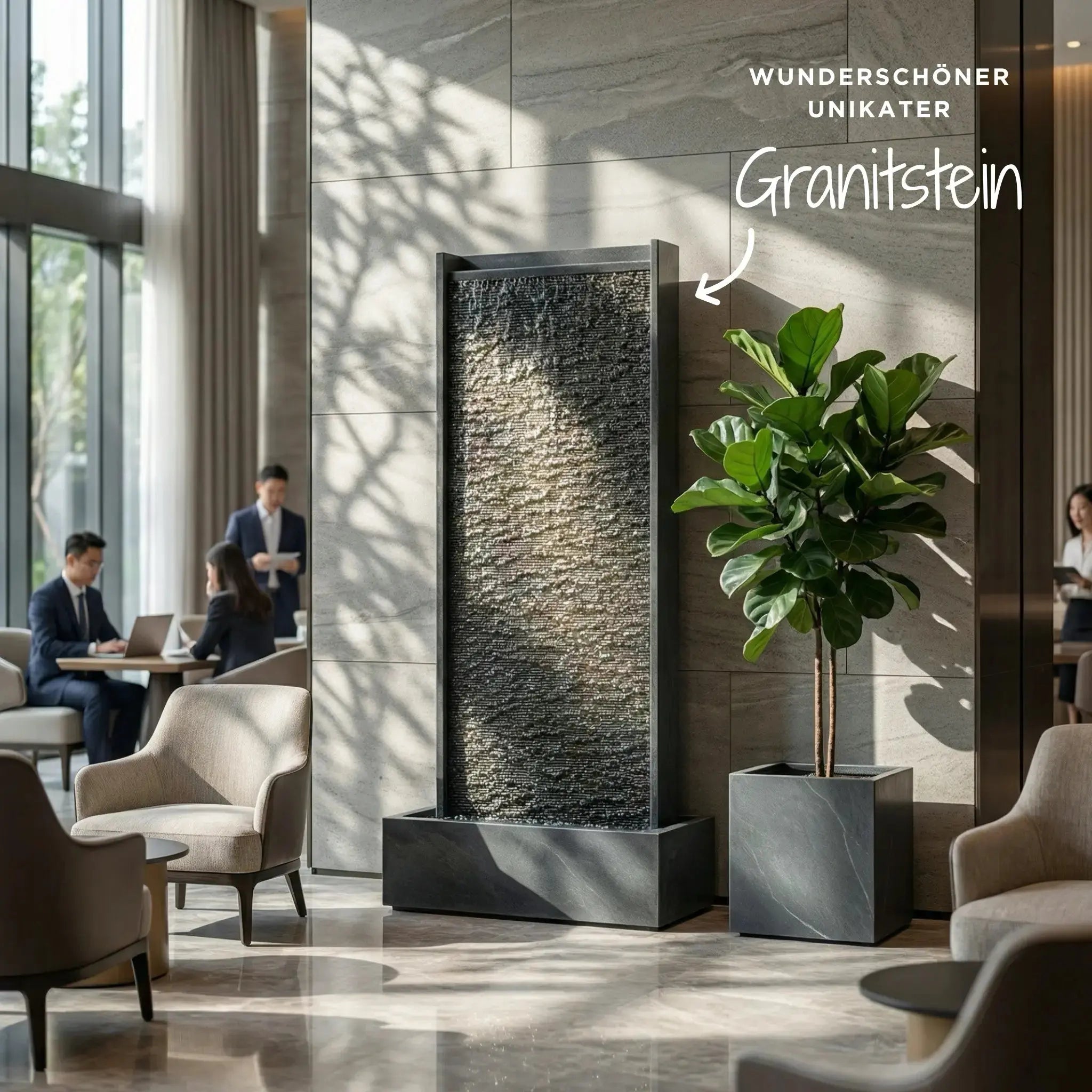 HARMONY – grosse Premium Wasserwand Granitstein, Indoor/Outdoor, 60×40×180 cm - CLIMAQUA