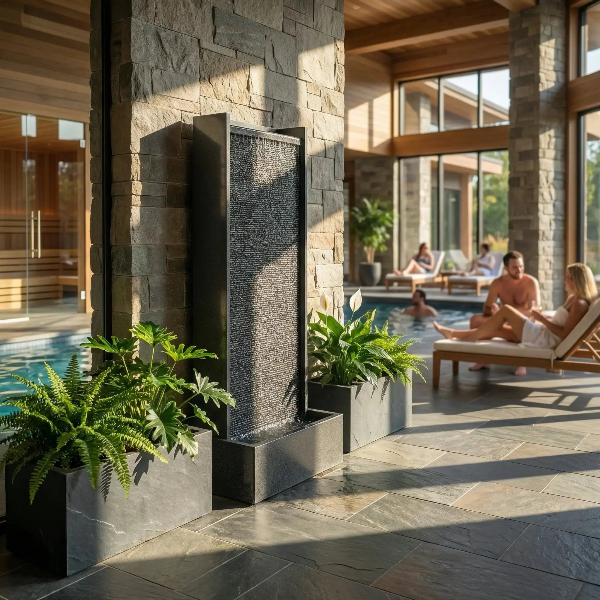 HARMONY – grosse Premium Wasserwand Granitstein, Indoor/Outdoor, 60×40×180 cm - CLIMAQUA