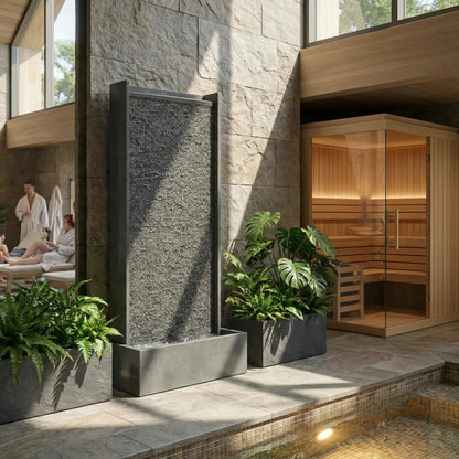 HARMONY – grosse Premium Wasserwand Granitstein, Indoor/Outdoor, 60×40×180 cm - CLIMAQUA