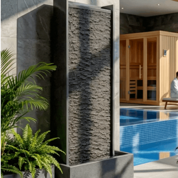 HARMONY – grosse Premium Wasserwand Granitstein, Indoor/Outdoor, 60×40×180 cm - CLIMAQUA