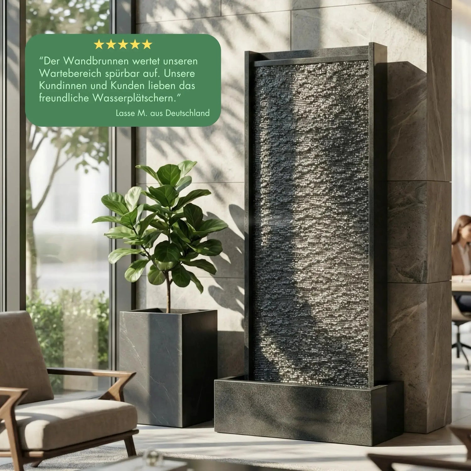 HARMONY – grosse Premium Wasserwand Granitstein, Indoor/Outdoor, 60×40×180 cm - CLIMAQUA