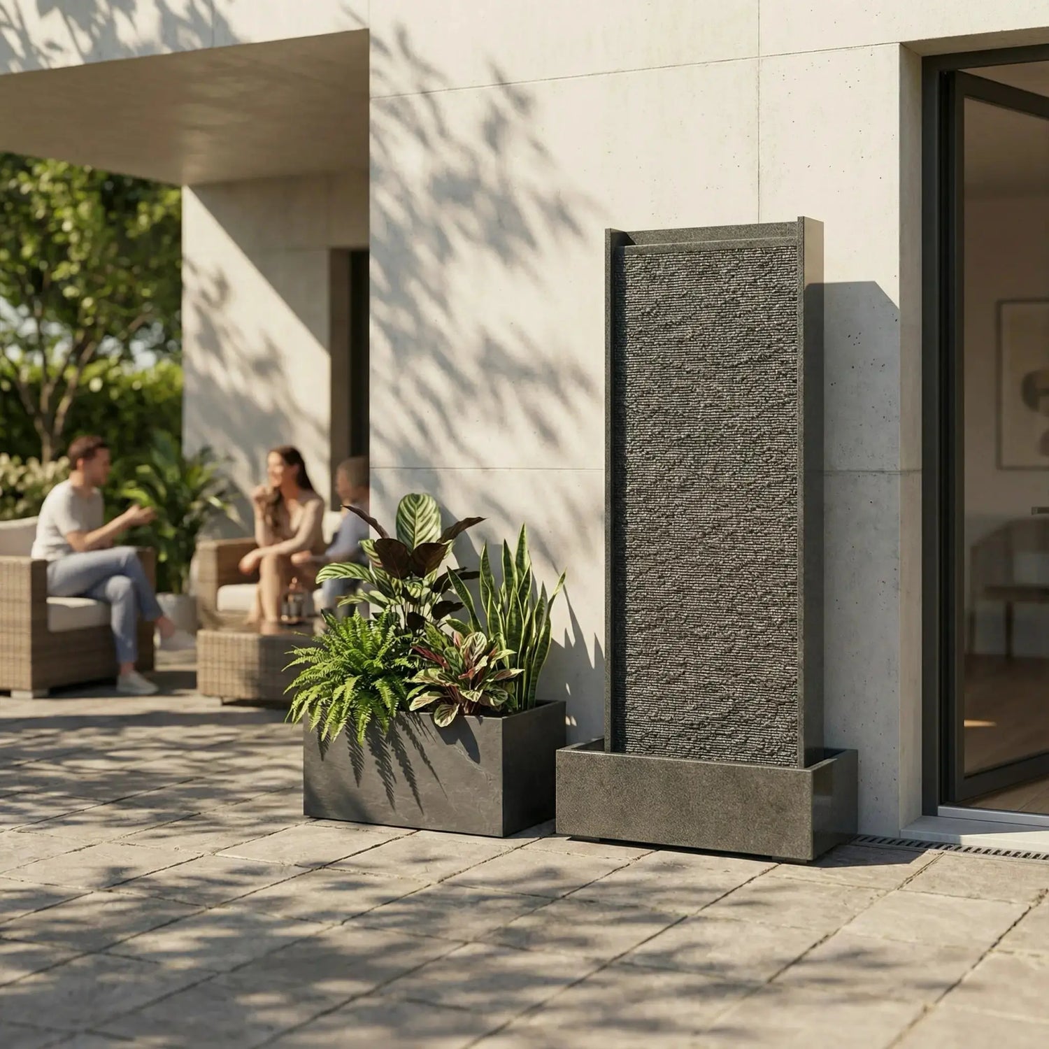 HARMONY – grosse Premium Wasserwand Granitstein, Indoor/Outdoor, 60×40×180 cm - CLIMAQUA