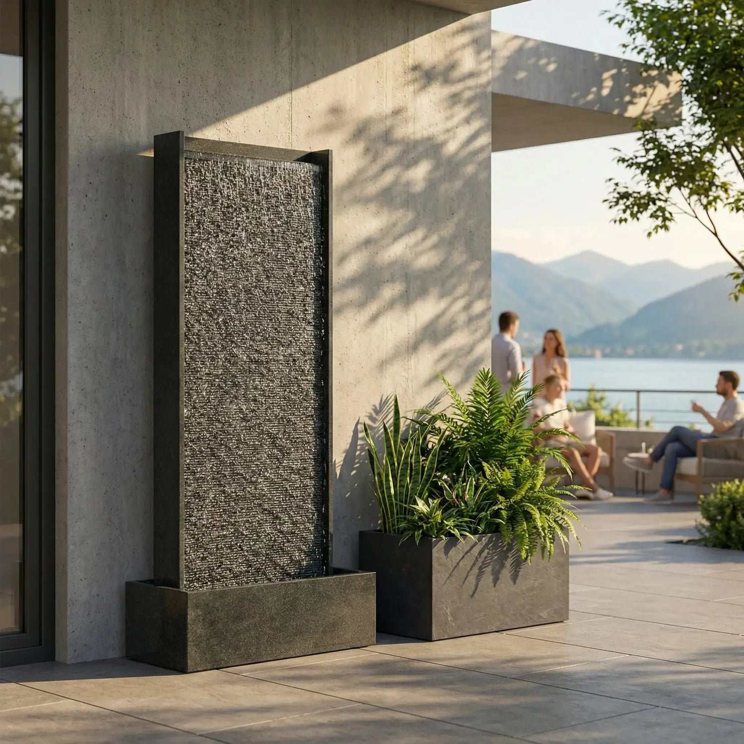 HARMONY – grosse Premium Wasserwand Granitstein, Indoor/Outdoor, 60×40×180 cm - CLIMAQUA