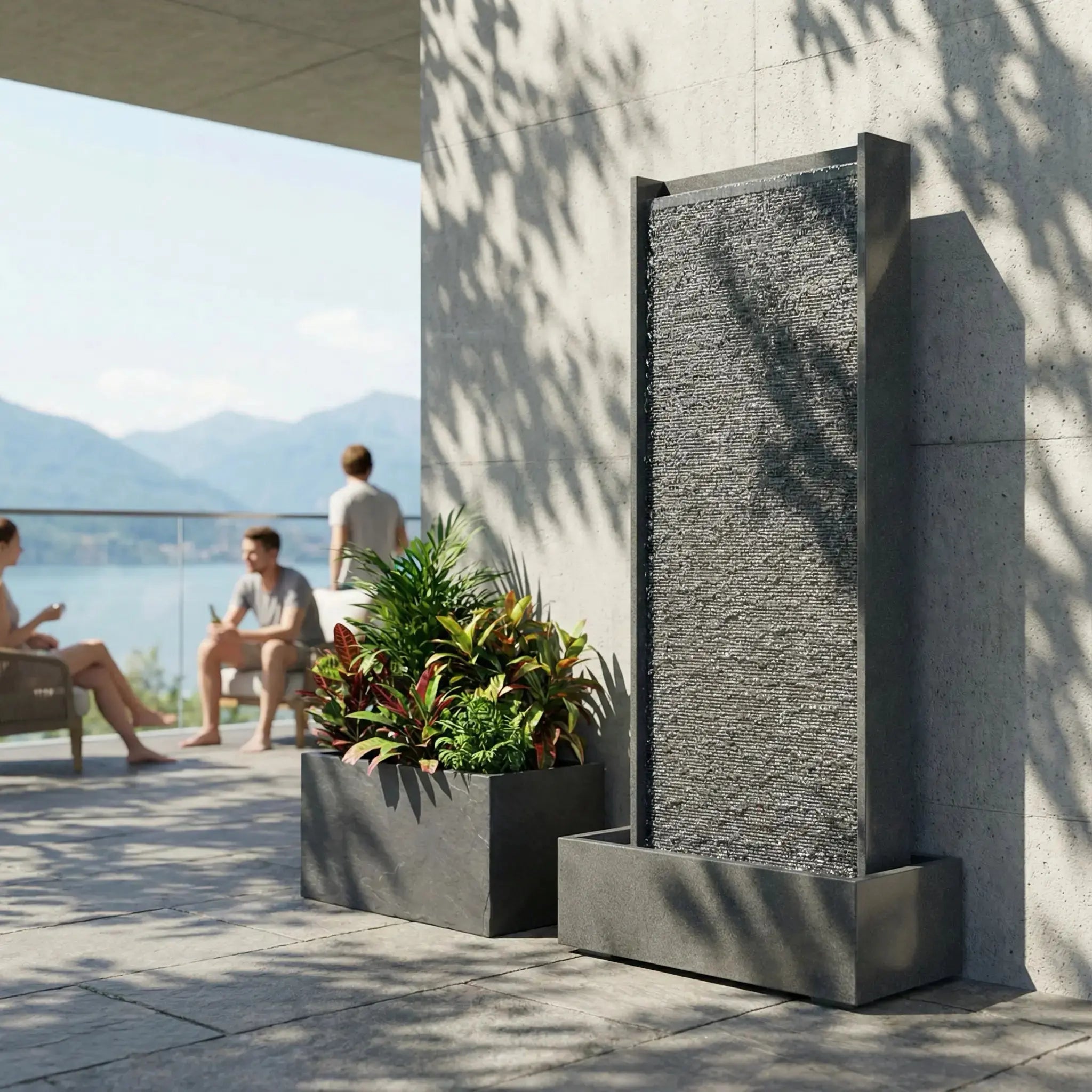 HARMONY – grosse Premium Wasserwand Granitstein, Indoor/Outdoor, 60×40×180 cm - CLIMAQUA