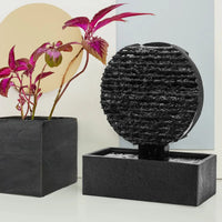 AYO S – Kleiner Zen Zimmerbrunnen Kreis aus Schiefer Schwarz 8 kg