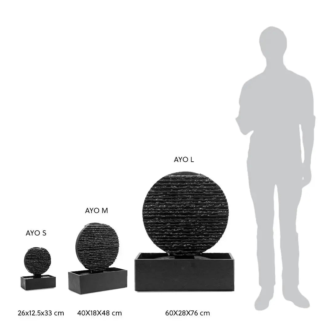 AYO S – Kleiner Zen Zimmerbrunnen Kreis aus Schiefer Schwarz 8 kg
