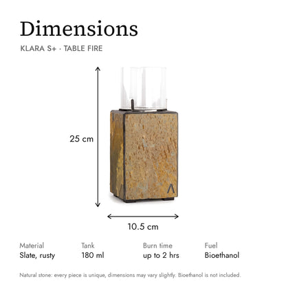 Dimensions of the KLARA S+ table fire
