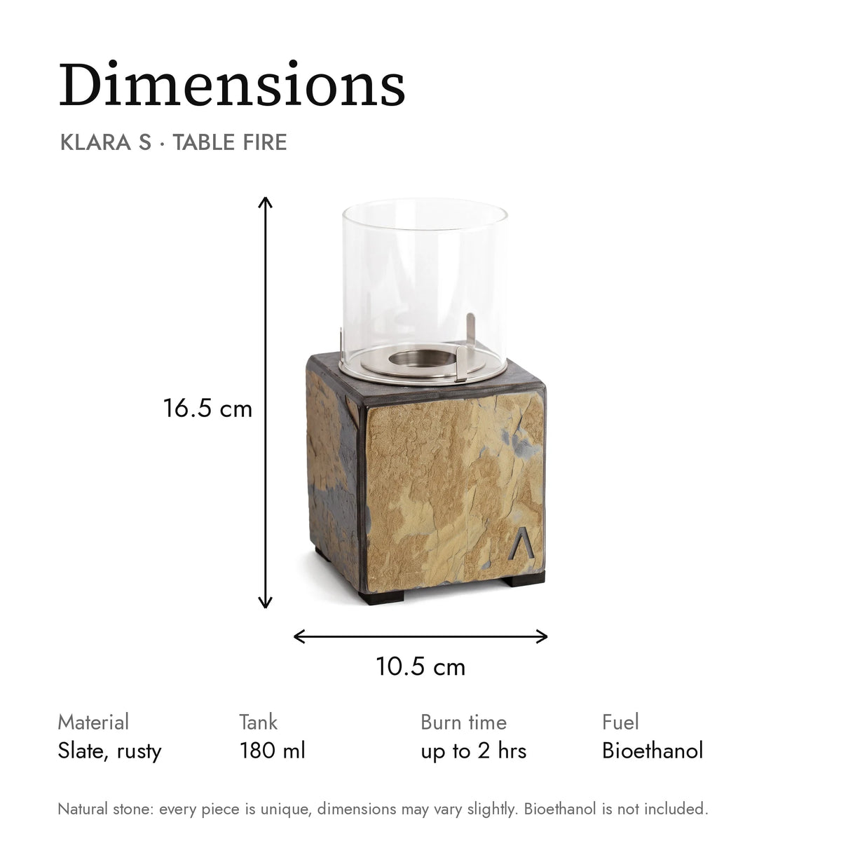 Dimensions of the KLARA S table fire