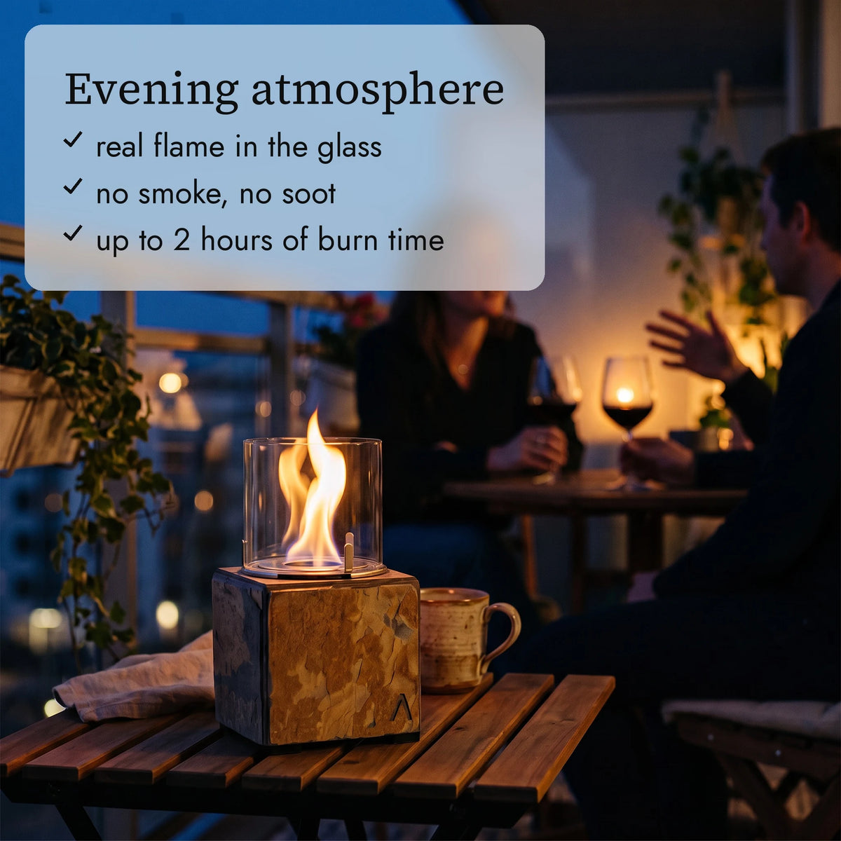 KLARA S table fire in the evening (AI content)