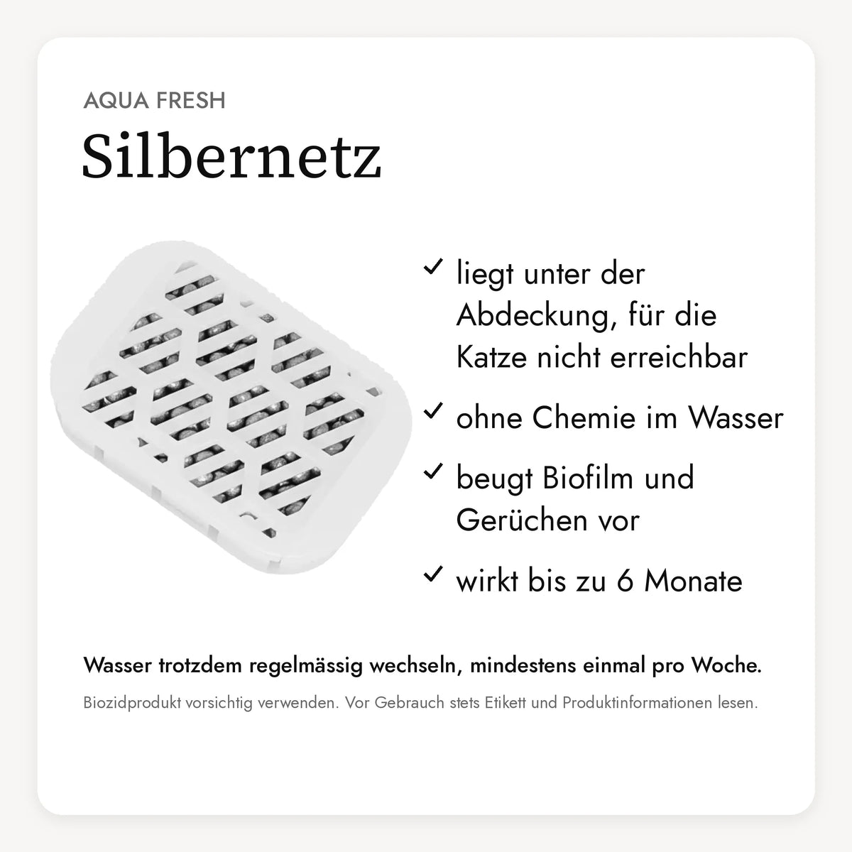 Le filet argent AQUA FRESH se place sous le couvercle, sans produits chimiques dans l&