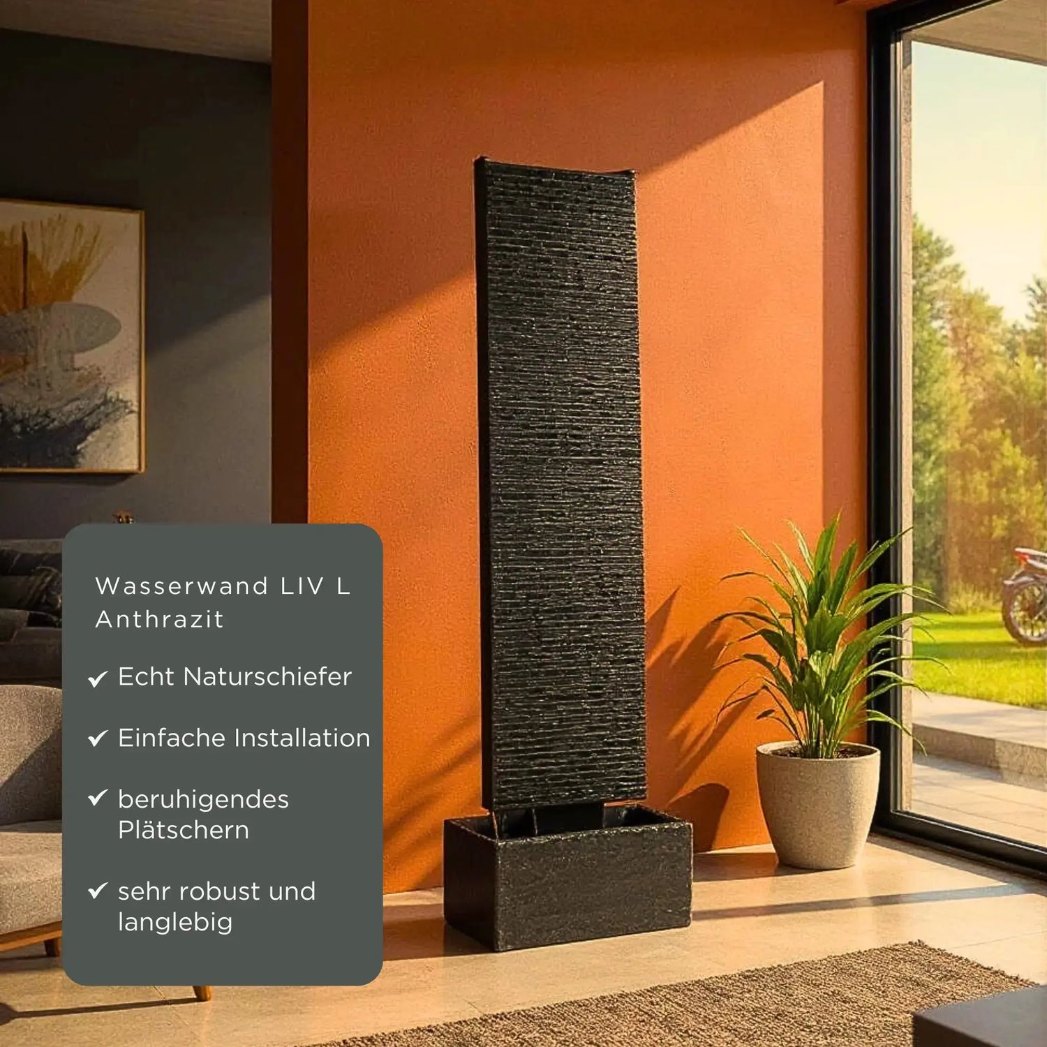 LIV L – Edle Wasserwand Schiefer Schwarz 130 cm - CLIMAQUA