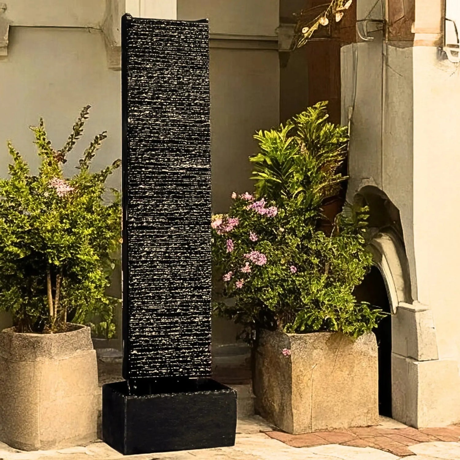 LIV L – Edle Wasserwand Schiefer Schwarz 130 cm - CLIMAQUA