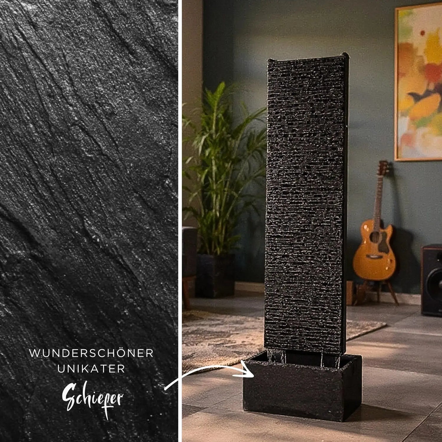 LIV L – Edle Wasserwand Schiefer Schwarz 130 cm - CLIMAQUA