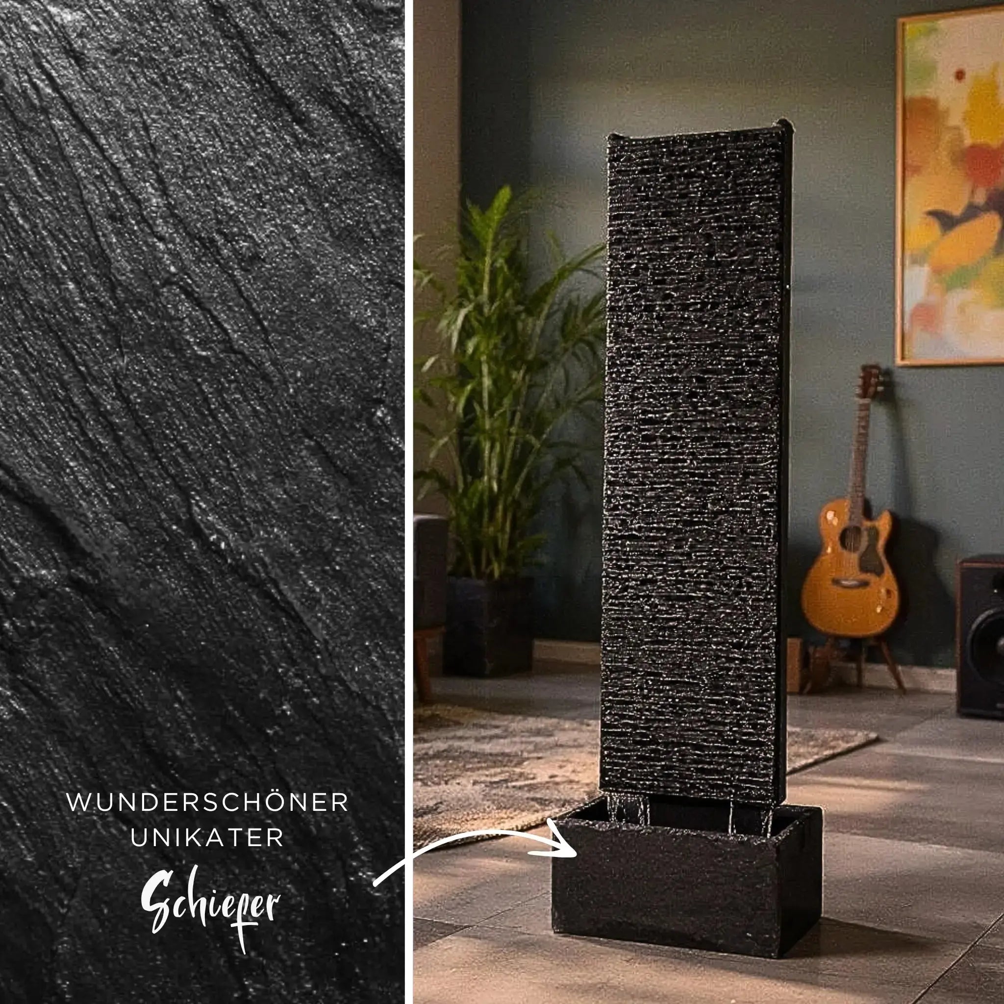 LIV L – Edle Wasserwand Schiefer Schwarz 130 cm - CLIMAQUA