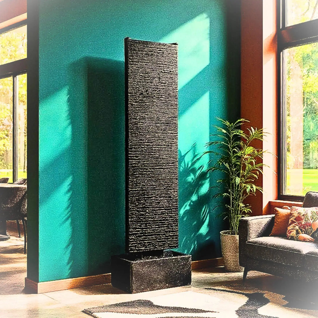 LIV L – Edle Wasserwand Schiefer Schwarz 130 cm - CLIMAQUA