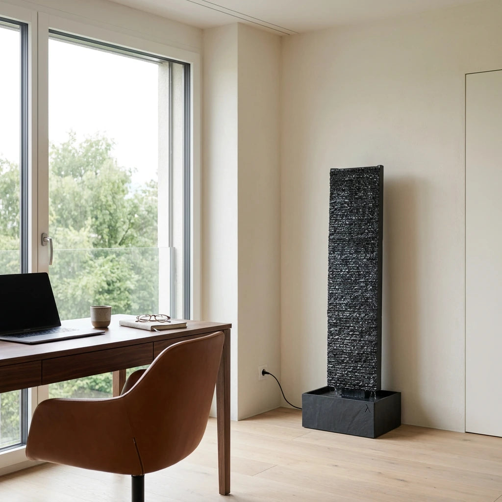 LIV L – Edle Wasserwand Schiefer Schwarz 130 cm - CLIMAQUA (KI-Inhalte)
