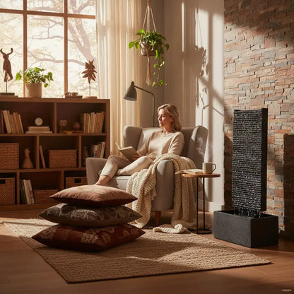 LIV M – Edle Wasserwand Schiefer Schwarz 85cm Brunnen - CLIMAQUA