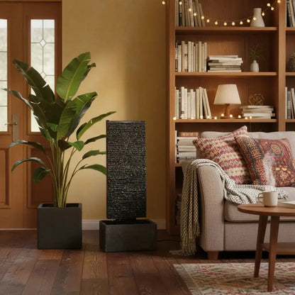 LIV M – Edle Wasserwand Schiefer Schwarz 85cm Brunnen - CLIMAQUA