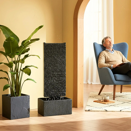 LIV M – Edle Wasserwand Schiefer Schwarz 85cm Brunnen - CLIMAQUA