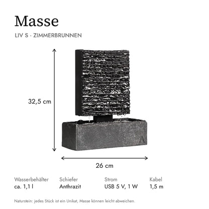 Masse kleine Wasserwand LIV S: 26 x 13 x 32,5 cm, Wasserbehälter ca. 1,1 l
