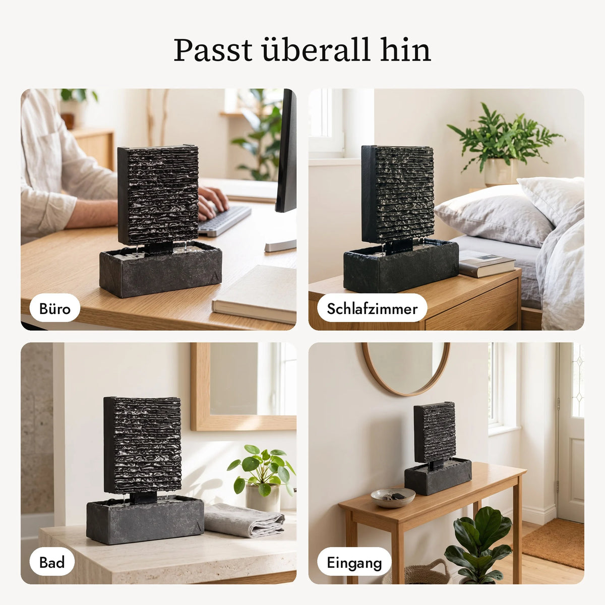 Kleine Wasserwand LIV S im Büro, Schlafzimmer, Bad und Eingang (KI-Inhalte)