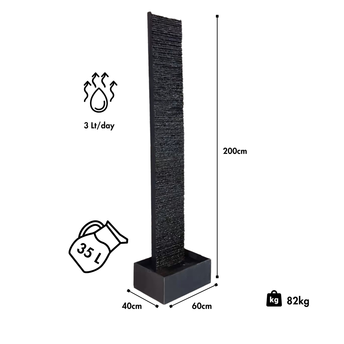 LIV XL – Hoge waterwand leisteen 2m anthraciet