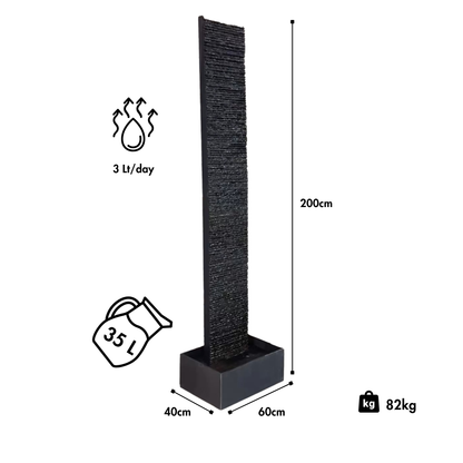 LIV XL – Hoge waterwand leisteen 2m anthraciet
