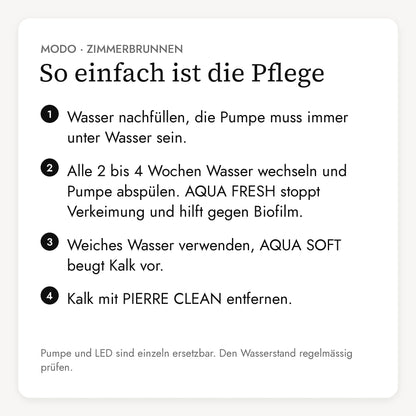 Pflege des Zimmerbrunnen MODO in vier Schritten