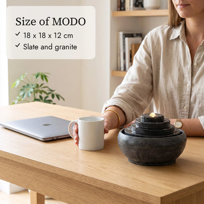 Size of the MODO tabletop fountain (AI content)