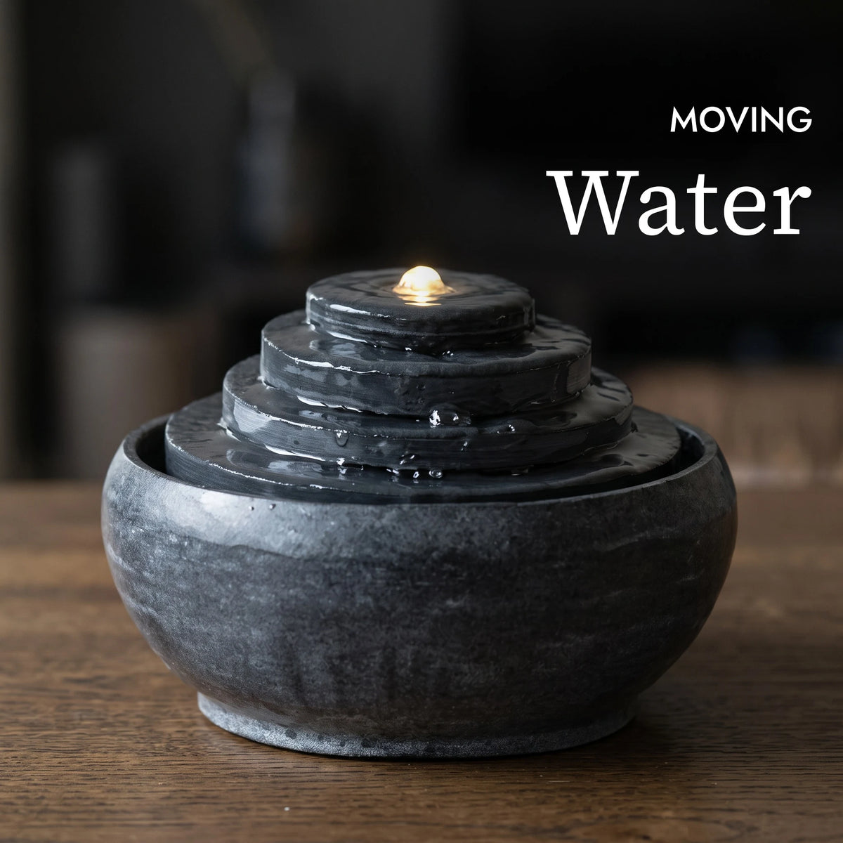 Moving water on the MODO tabletop fountain (AI content)