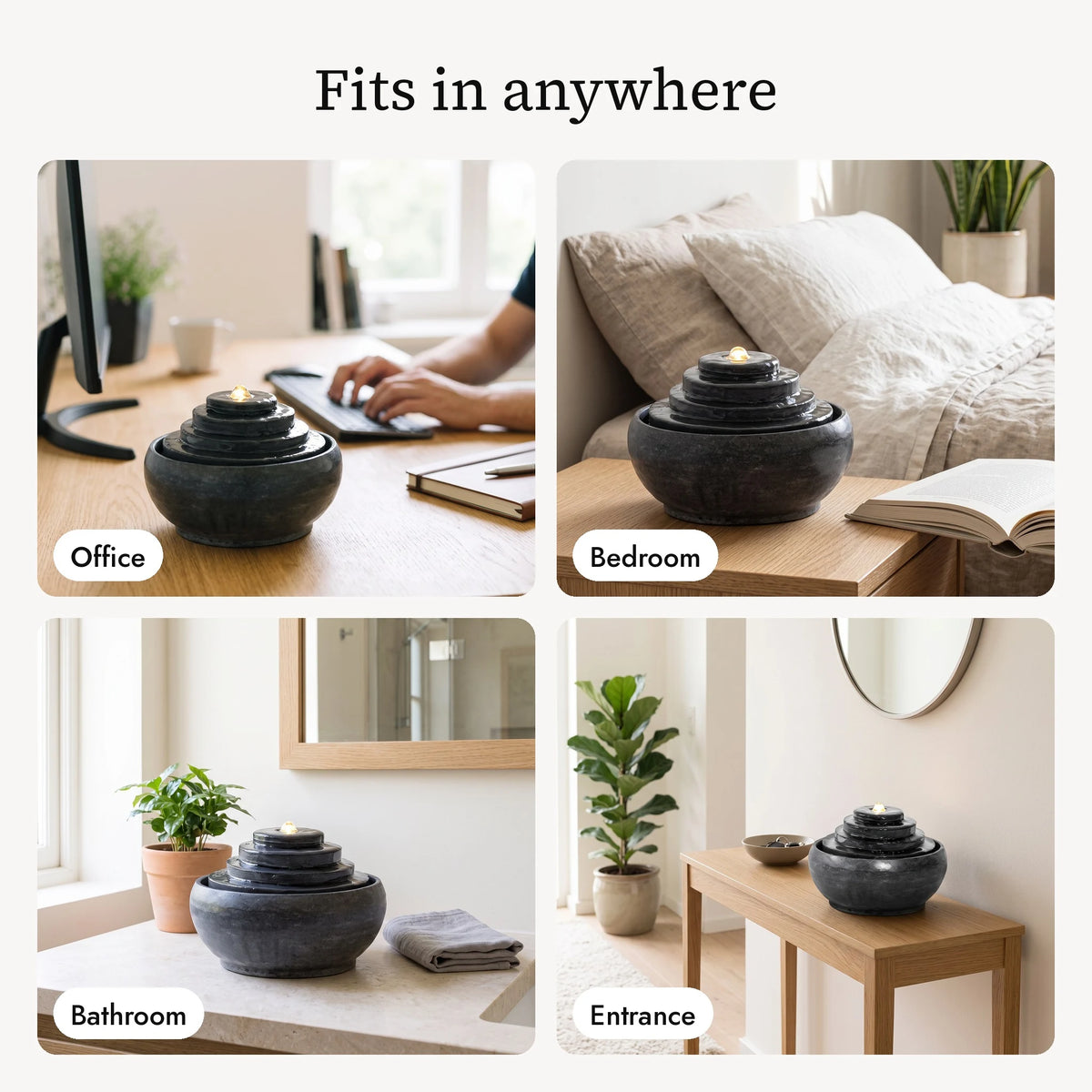 MODO tabletop fountain in the office, bedroom, dining area and entrance (AI content)