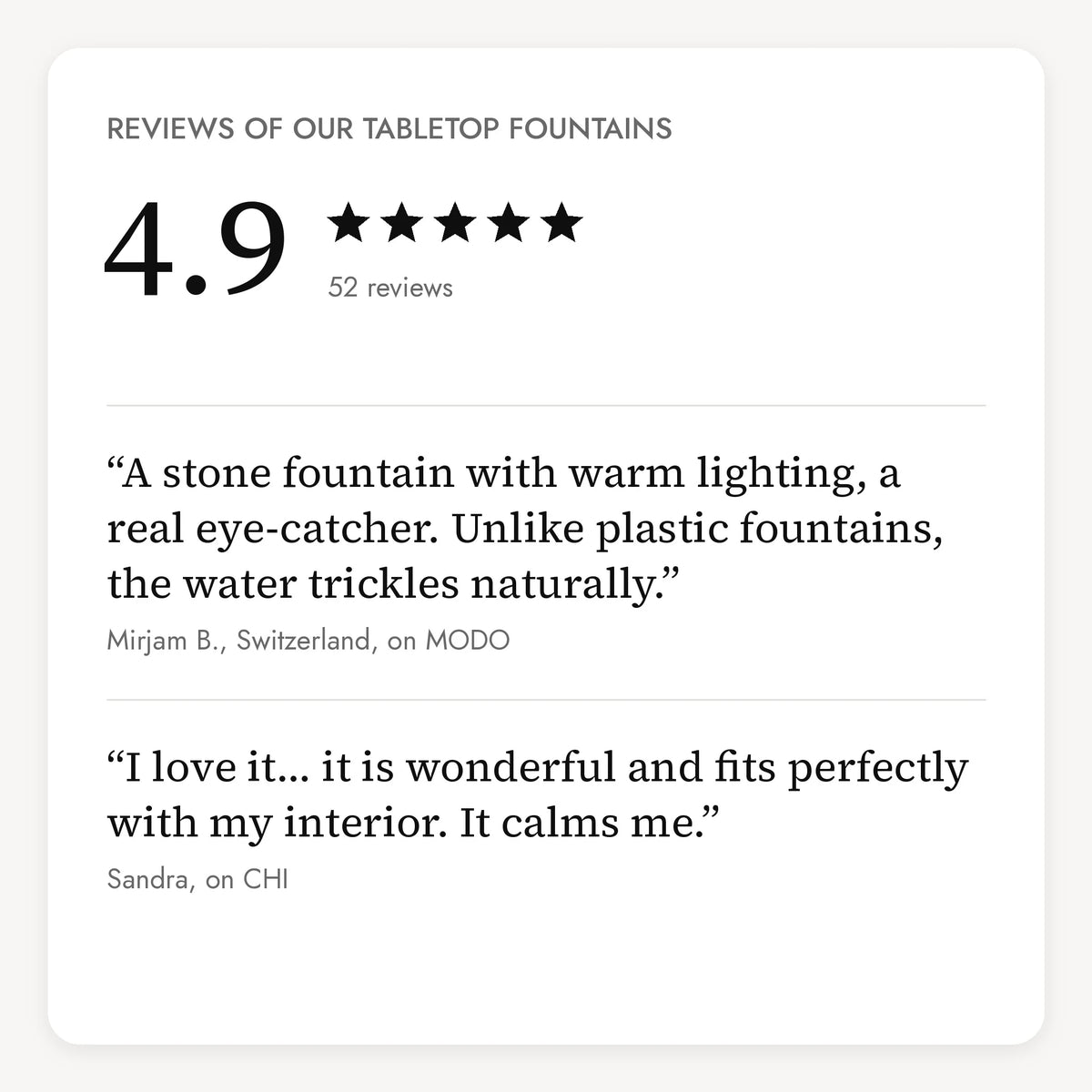 Reviews of our tabletop fountains