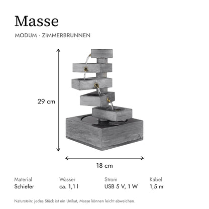 Masse Treppenbrunnen MODUM: 18 x 18 x 29 cm, Wasserbehälter ca. 1,1 l