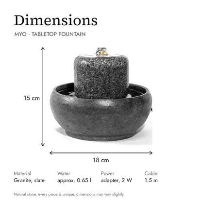 Dimensions of the MYO tabletop fountain
