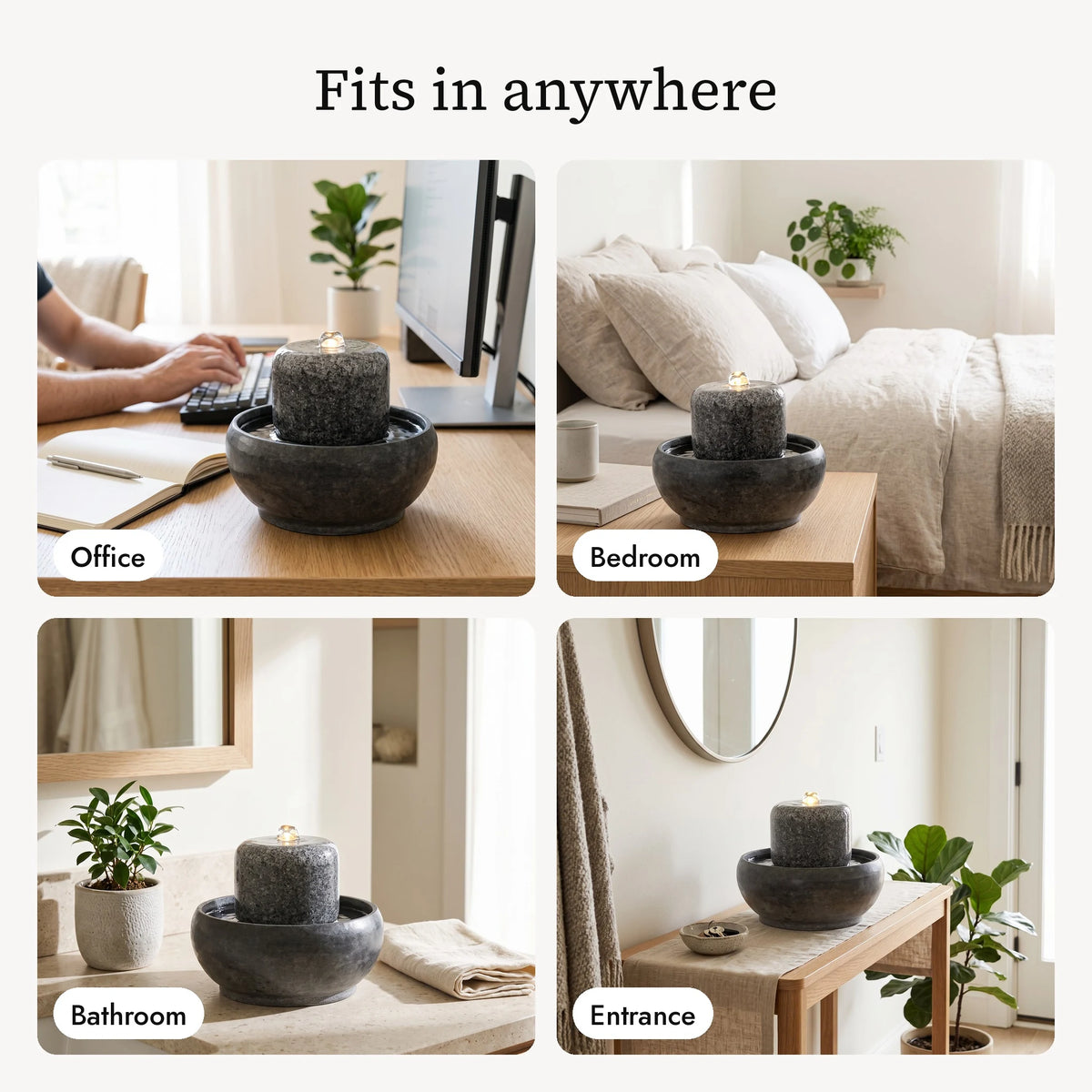 MYO tabletop fountain in the office, bedroom, dining area and entrance (AI content)