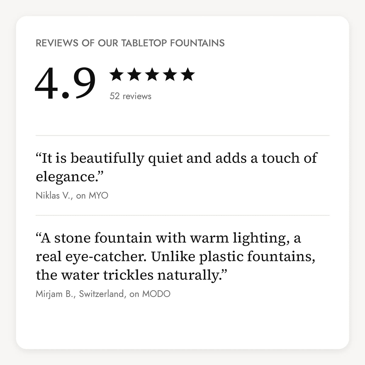 Reviews of our tabletop fountains