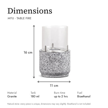 Dimensions of the MYU table fire