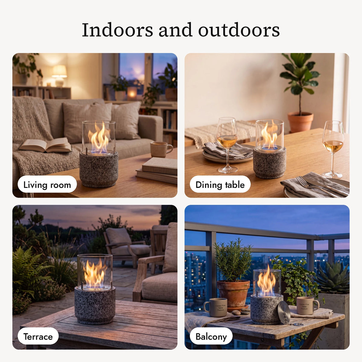 MYU table fire in the living room, at the dining table, on the terrace and on the balcony (AI content)