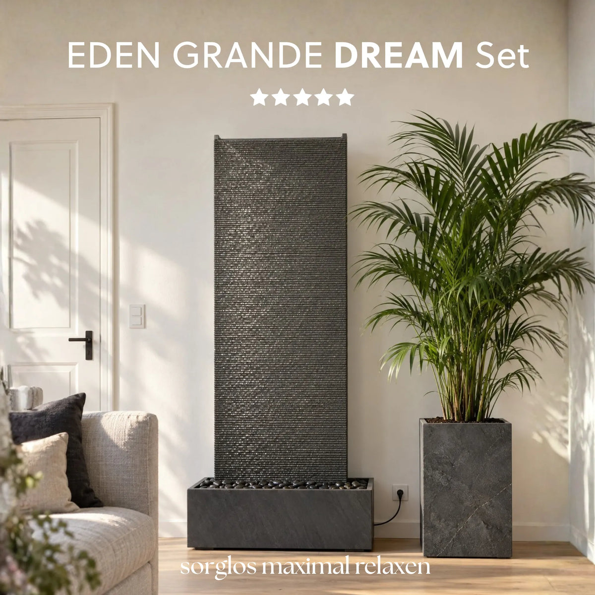 Exklusive XXL Wasserwand 180cm echt Granit Stein – EDEN GRANDE DREAM SET