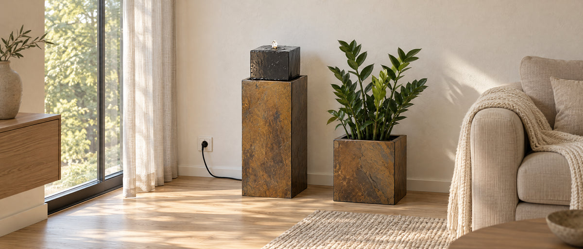 CLIMAQUA Gartenbrunnen und Pflanzgefässe aus Naturschiefer